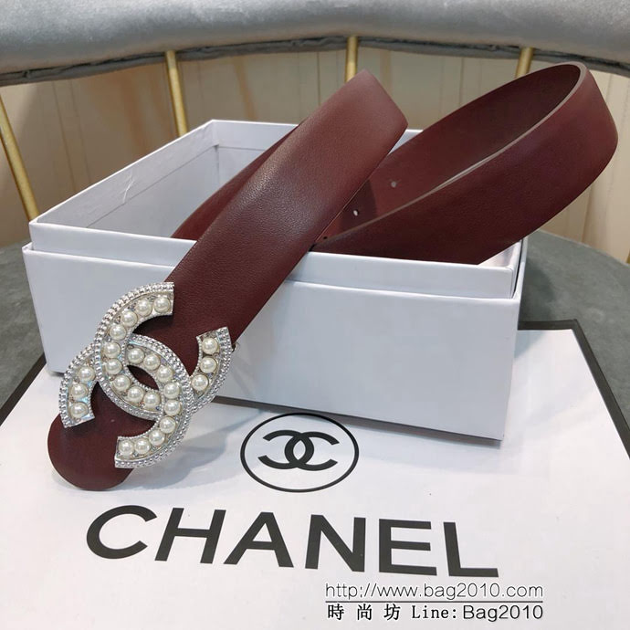 CHANEL香奈兒 18新款 CC珍珠水鑽扣 30MM精品光滑優雅皮帶 小紅書火爆款  xfp1005